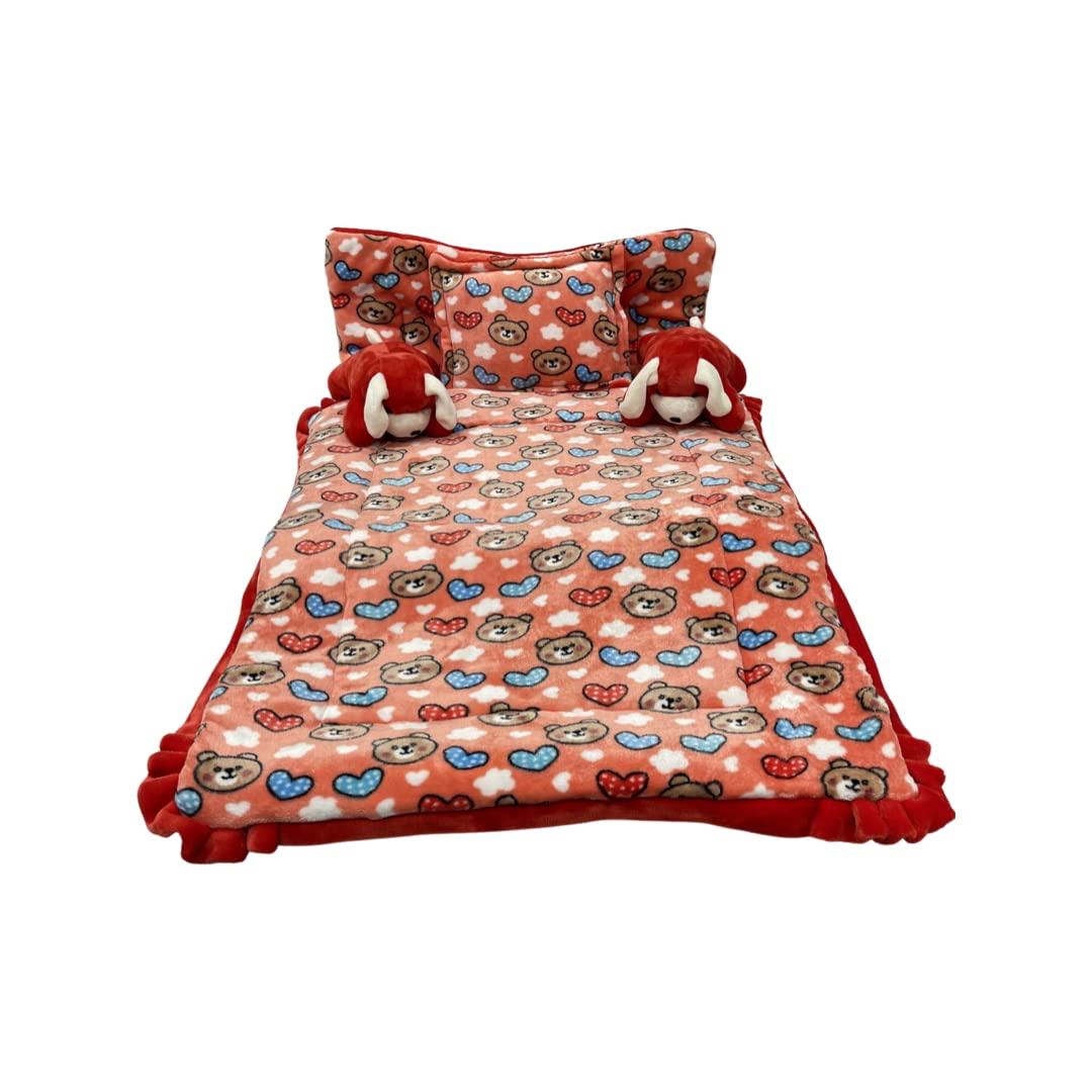 Pinks & Blues Full Sleeping 5 Piece Baby Bedding Set With 2 Puppy Shape Side Pillows (042Months) (Printed Red)