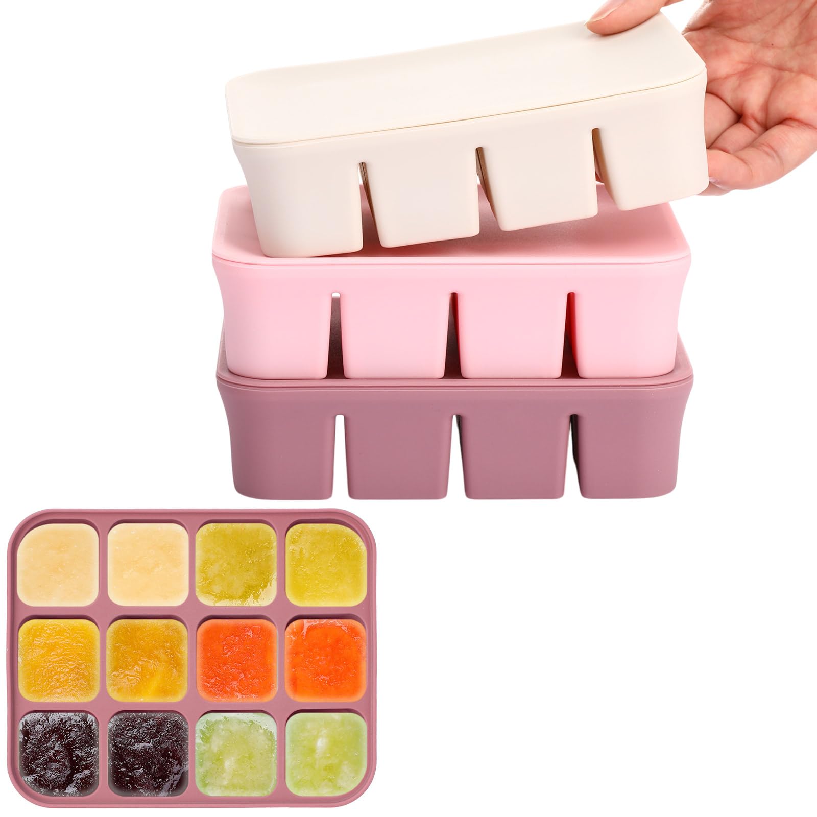 Mimorou 3 Pack Baby Food Freezer Tray with Lids 2.8 oz x 12 Cups Silicone Baby Food Storage Container Ice Cube Freezer Molds for