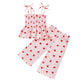 VISGOGO Valentines Day Baby Girl Outfits Sleeveless Smocked Strap Camisole Linen Pants Heart/Bow Baby Summe Clothes (Red-Love He