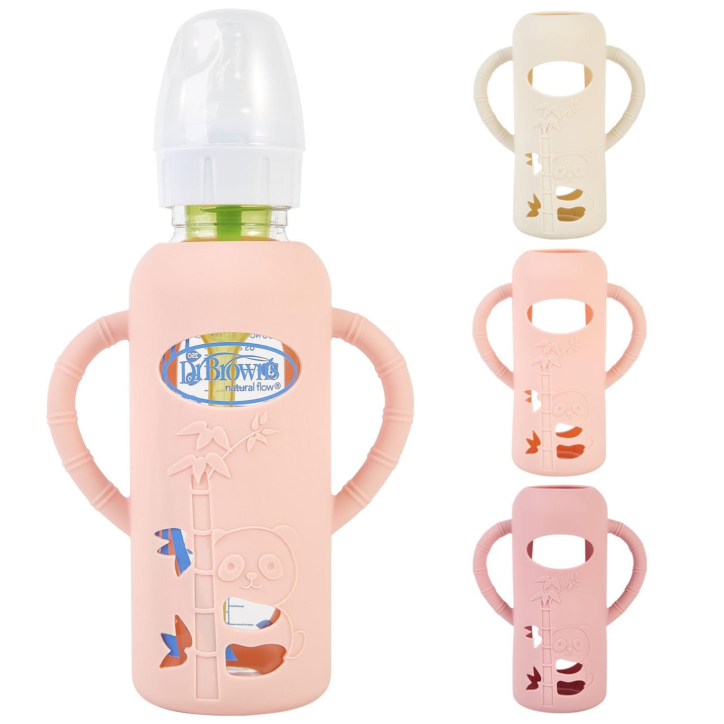 Minmunjiu 3 Pack Silicone Sleeves For Dr. Brown'S Glass Baby Bottles, Anti Breakage Baby Bottle Holder With Handles For Baby Gir