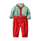 Mhsh Baby Boy Christmas Outfit Green Stripe Shirt With Bowtie And Pants Outfits, Newborn 3Pcs Pants And Top Sets(Green Stripe, 8
