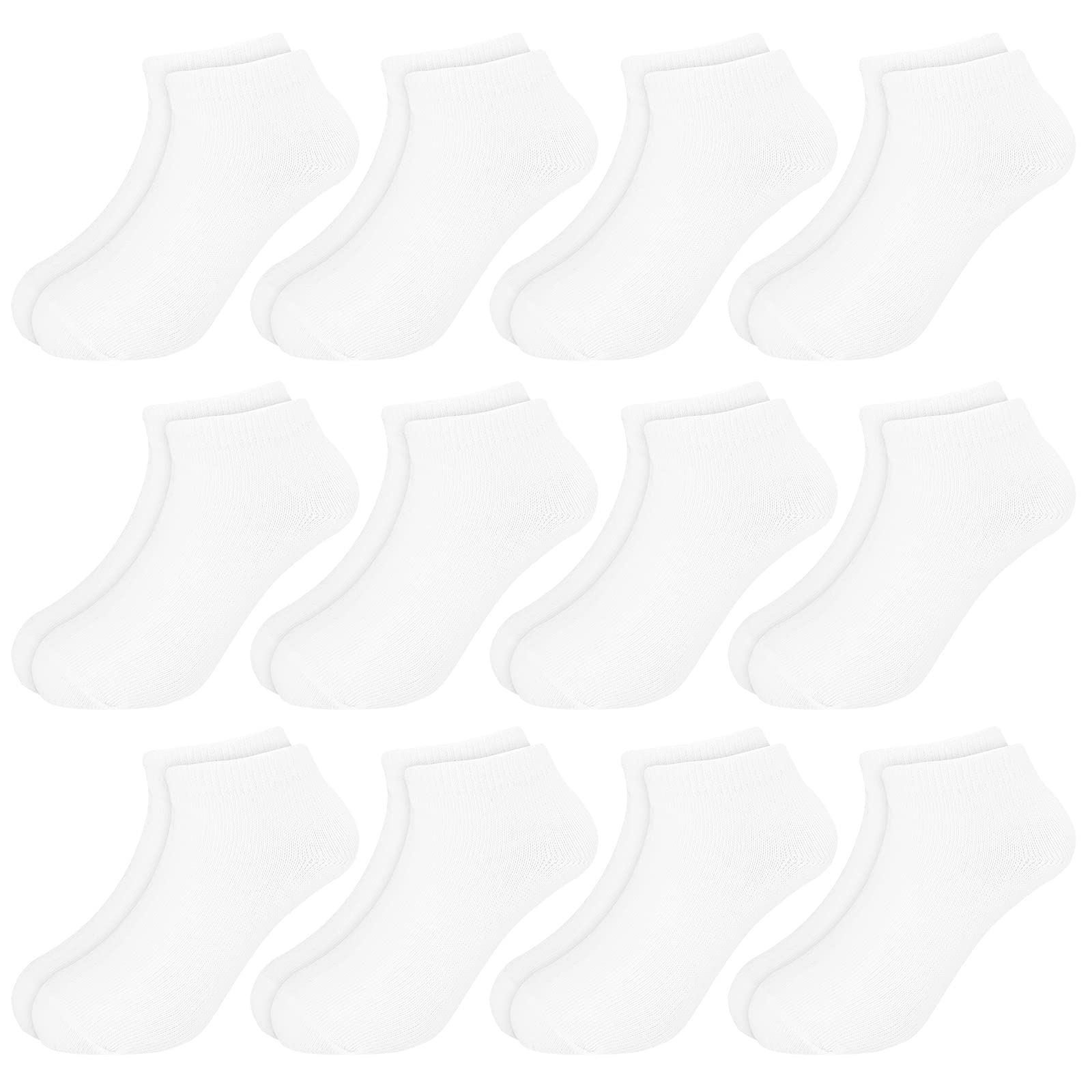 Booph 12 Pairs Kids Ankle Socks Boys Girls Half Cushion Socks 4-6 Years White