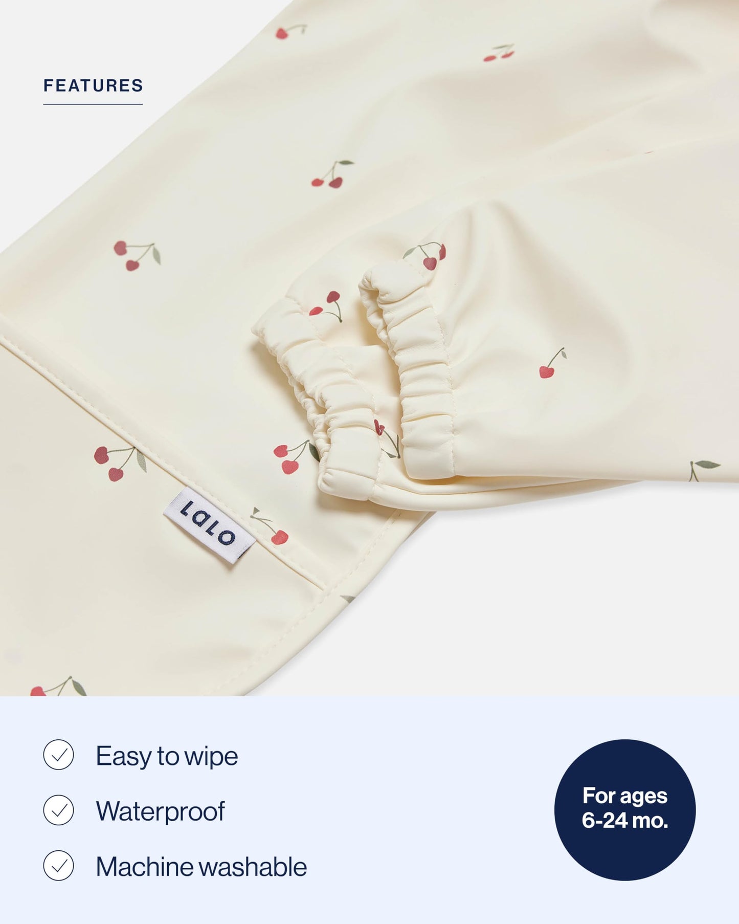 Lalo Smock Bib - Long Sleeve Baby Bib, Elastic Cuffs For Comfort, Large Catch-All Pocket, Waterproof Recycled Polyester - Durabl