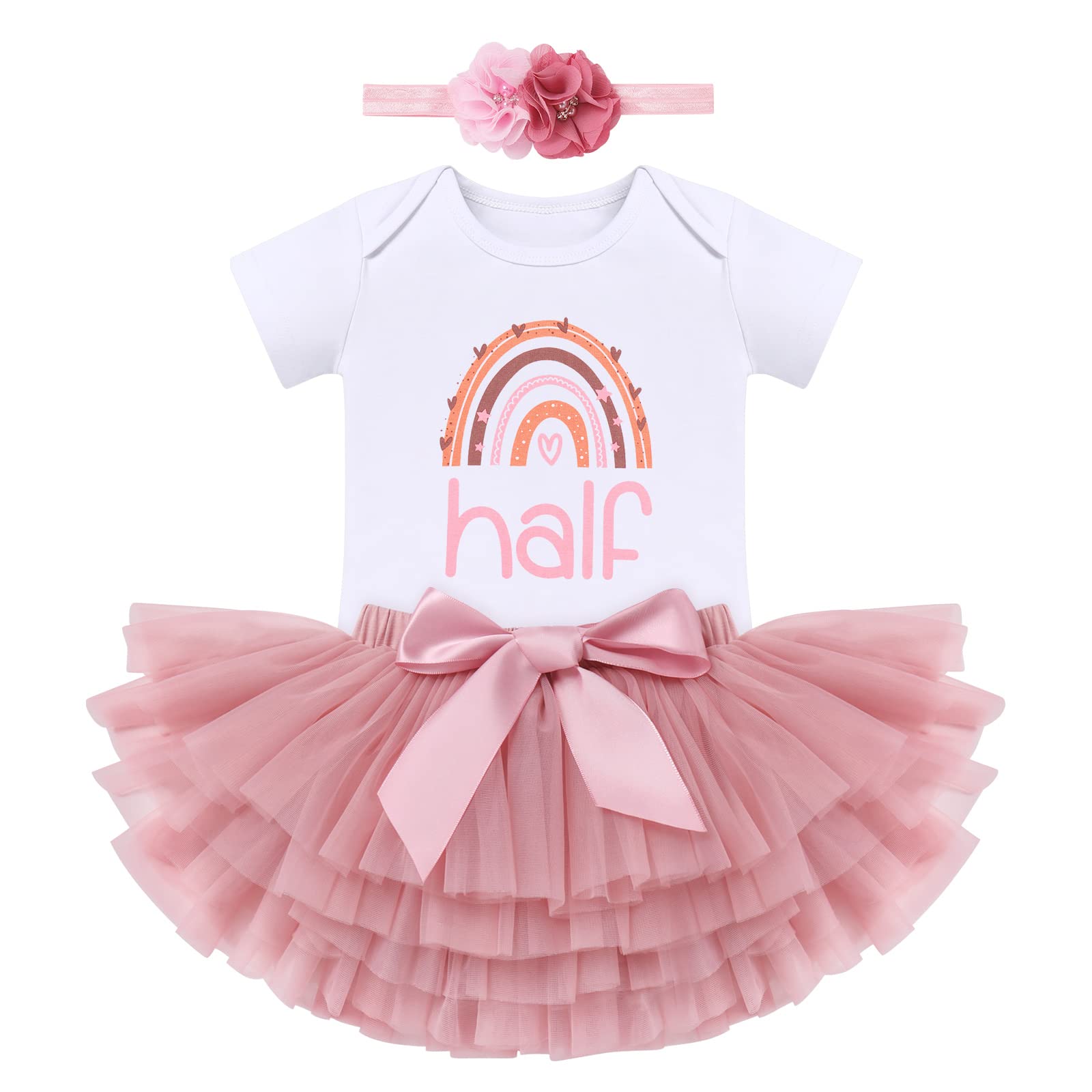 Ibtom Castle Half Birthday Outfit Baby Girl, Half Way To One Baby Girl Outfit, Boho Rainbow 1St Birthday First Trip Around The S