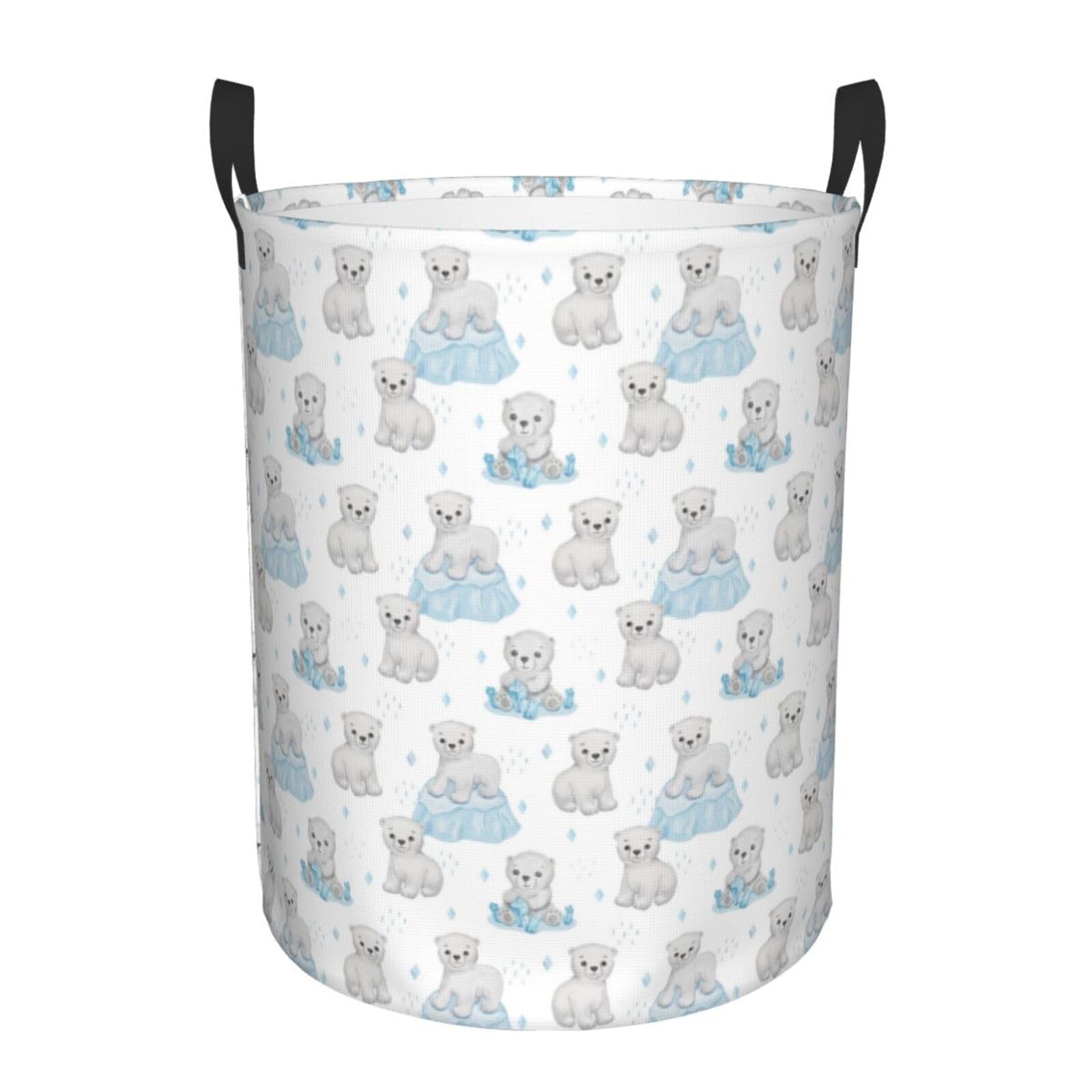 Kuilepa Playful Polar Bear Pals Print Laundry Basket Circular Laundry Hamper With Handles Waterproof Dirty Clothes Storage Baske
