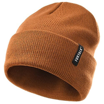Furtalk Toddler Knitted Winter Hat Boys Girls Acrylic Beanie Hat Baby Kids Cuffed Winter Hats,Dark Orange