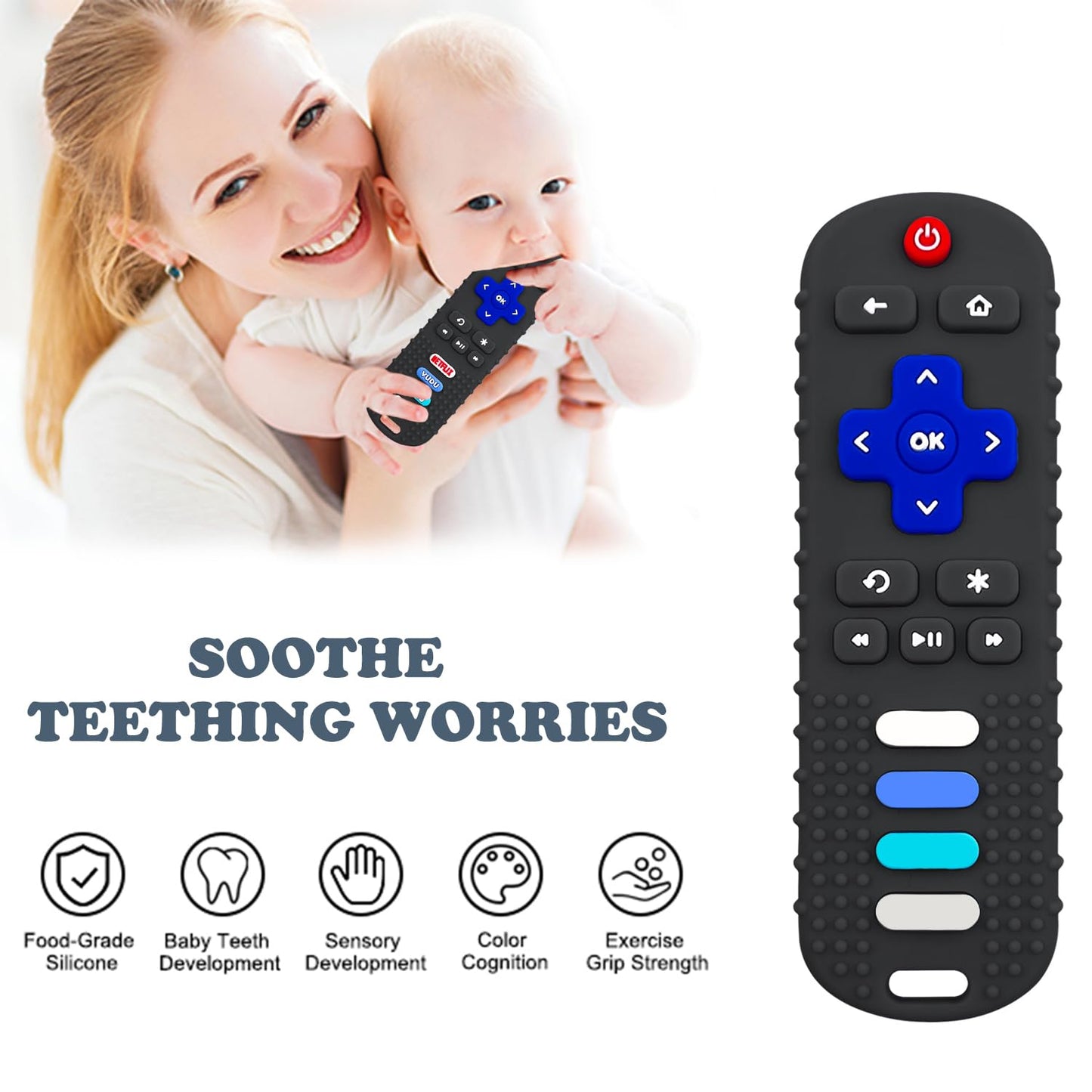 ERSIHUA 2Pcs Silicone Teething Toys, Remote Control Shape Teethers for Babies Remote Teething Toys, Silicone TV Remote Teether B