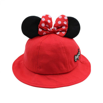 Wide Brim Sun Protection Hat Cute Mouse Ear Bucket Hat Camping Cap With Bow For Kids Toddler Red