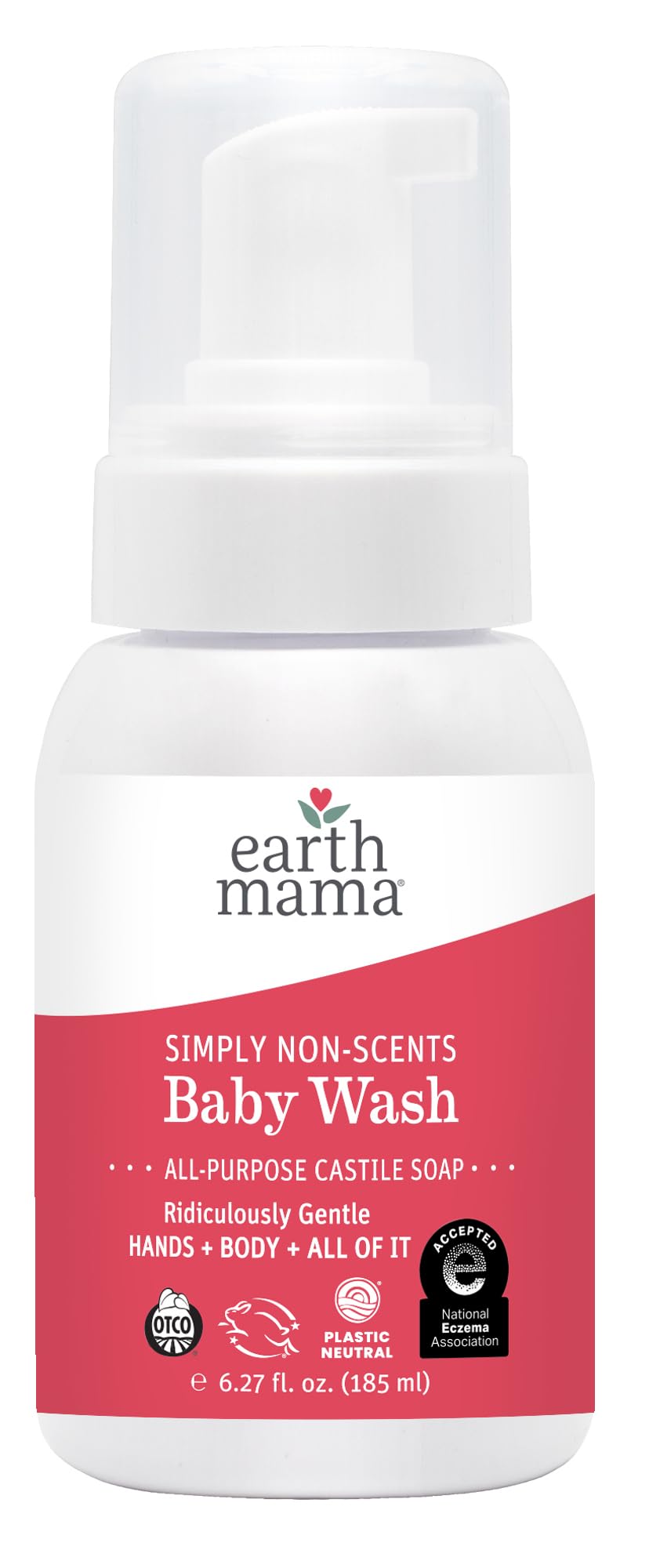 Earth Mama Simply Non-Scents Baby Wash Foaming Hand Soap, Organic Fragrance Free, Unscented Body Wash, Castile Soap with Coconut