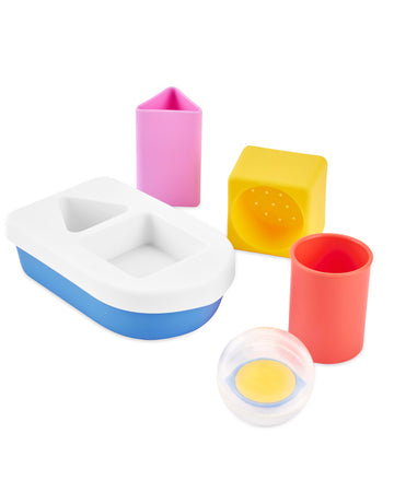 Skip Hop Baby Bath Toy STEM Learning & Play Stacking Boat 6-piece Set Bathtub Sensory Development Toy with Sprinkle Effects & Fl