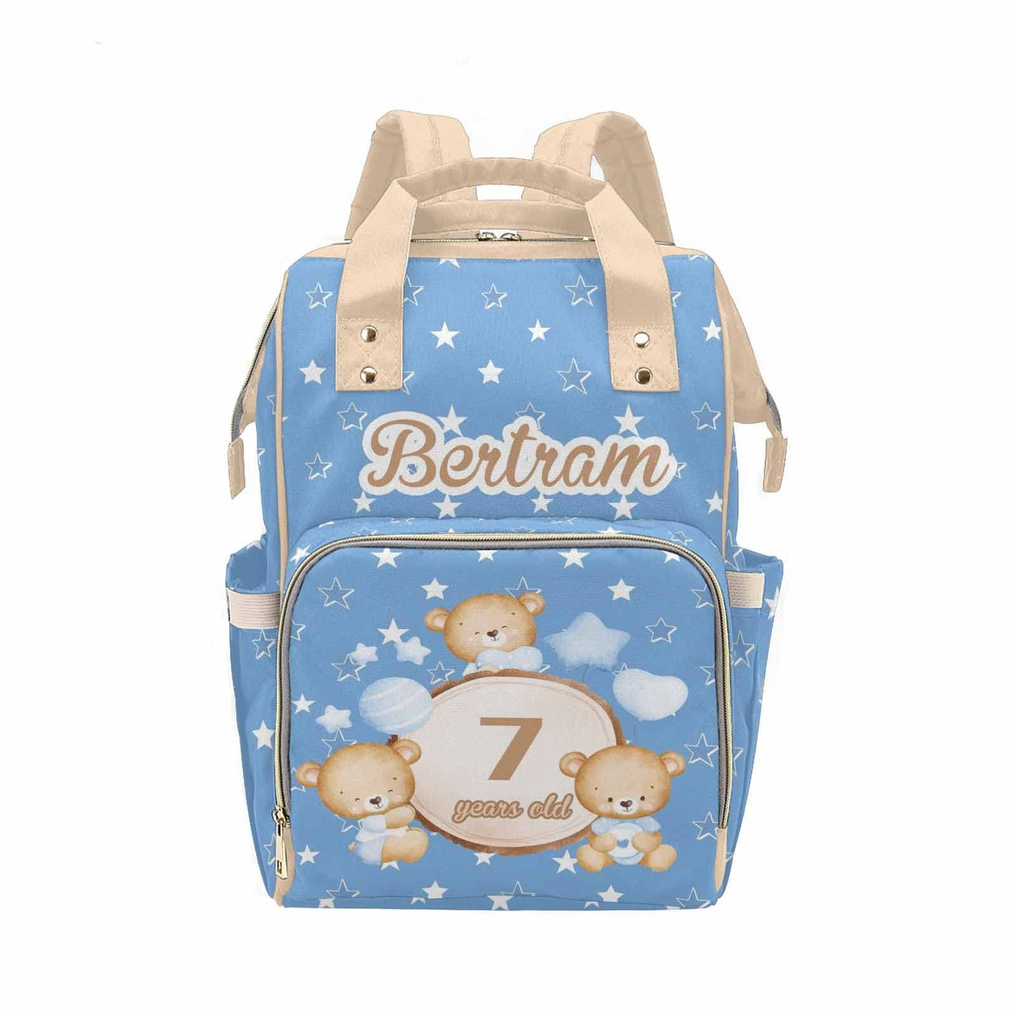 M Yescustom Personalized Blue Bear Diaper Bag With Name & Age, Custom Star Travel Backpack With Large Capacity Waterproof Mommy