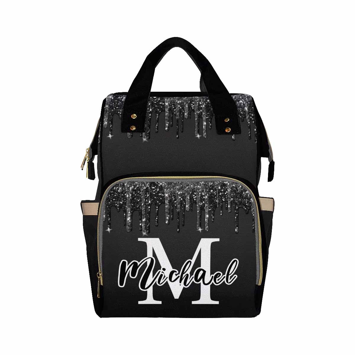 Artsadd Customized Diaper Backpacks For Mother'S Day, Personalized Black Glitter Diaper Bags For Men Custom Travel Nappy Mommy B