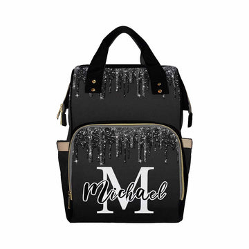 Artsadd Customized Diaper Backpacks For Mother'S Day, Personalized Black Glitter Diaper Bags For Men Custom Travel Nappy Mommy B