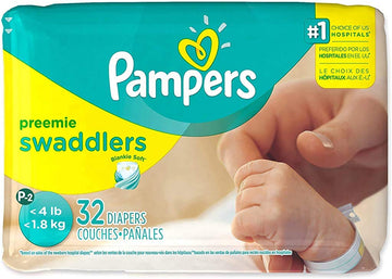 Pampers Swaddlers Preemie Size XS (P-2) Up to 4 lbs - 32 Diaper Count