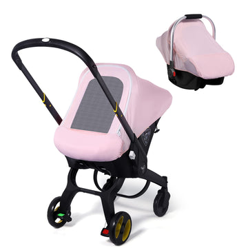 Baby Car Seat Cover, Original Carseat Covers with Adjustable Breathable Mesh Window & Pocket, Stretchy Infant Car Seat Canopy fo