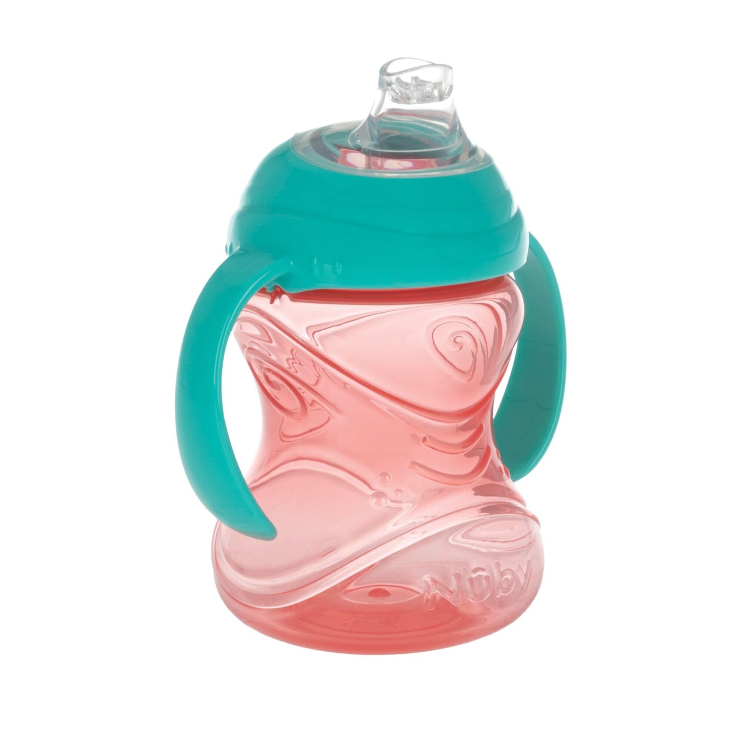 Nuby Clik-It Soft Spout No-Spill Training Sippy Cup With Handles - (2-Pack) 10 Oz - 4+ Months - Aqua/Red/Orange