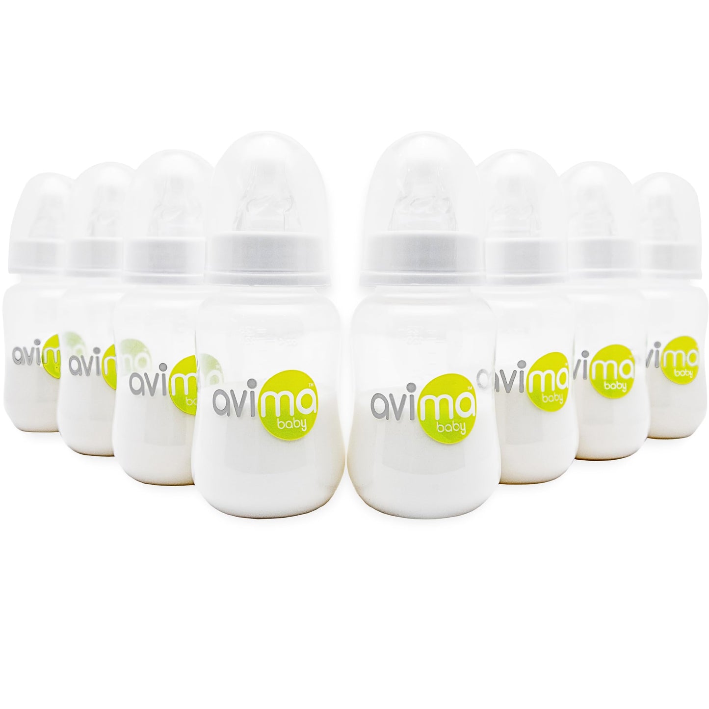 Avima 4 Oz Anti Colic Newborn Baby Bottles, Bpa Free, Standard Neck With Slow Flow Nipples (Set Of 8)