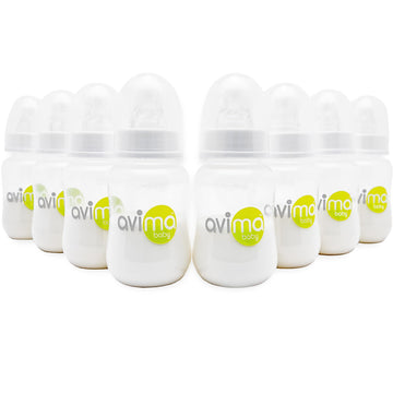 Avima 4 Oz Anti Colic Newborn Baby Bottles, Bpa Free, Standard Neck With Slow Flow Nipples (Set Of 8)