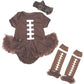 Petitebella Rugby Print Brown Bodysuit Brown Baby Dress Leg Warmer Nb-18M (3-6 Months)