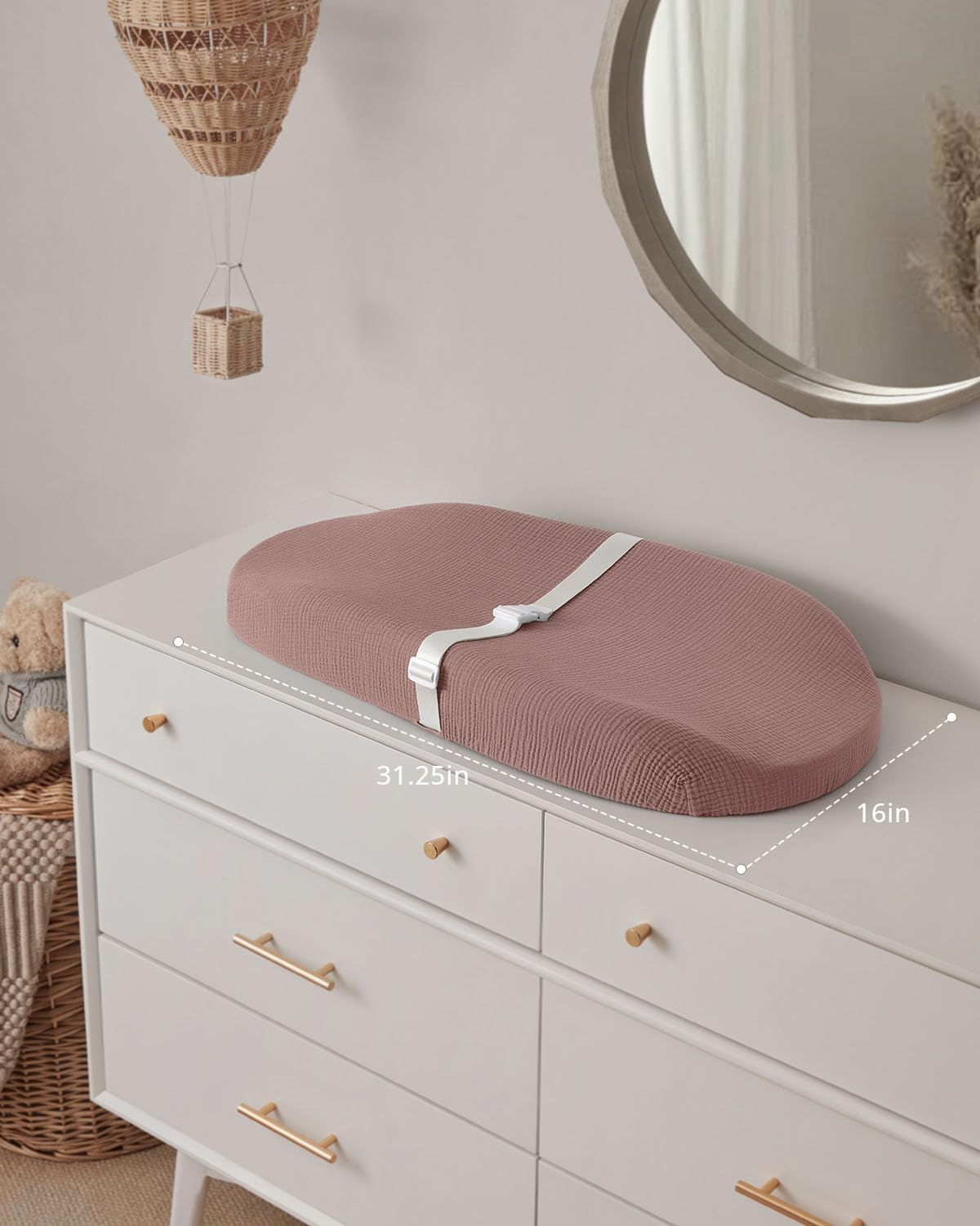Blissful Diary Muslin Baby Changing Pad With Waterproof Lining Foam, Diaper Changing Table Pad With Cover For Dressers (Dusty Pi