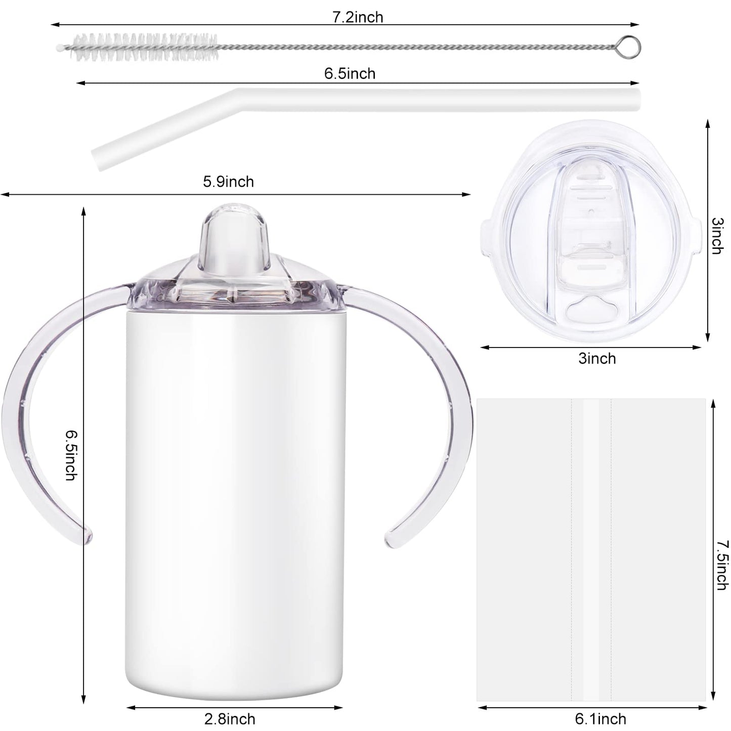 Vermida Sublimation Sippy Cup Blank With Handle, 12Oz Stainless Steel Sippy Cups, Kids Cups With Straws And Lids Spill Proof Dou