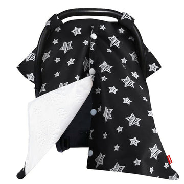 Baby Car Seat Cover For Babies, Opening Black Star Minky Carseat Canopy For Boys Girls, Multiuse Cover For Infant Carseat/Baby C