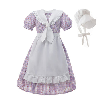 Nuoqi Prairie Dresses For Girls Pioneer Laura Ingalls Wilder Costume Colonial Girls Costume 10-12, Purple