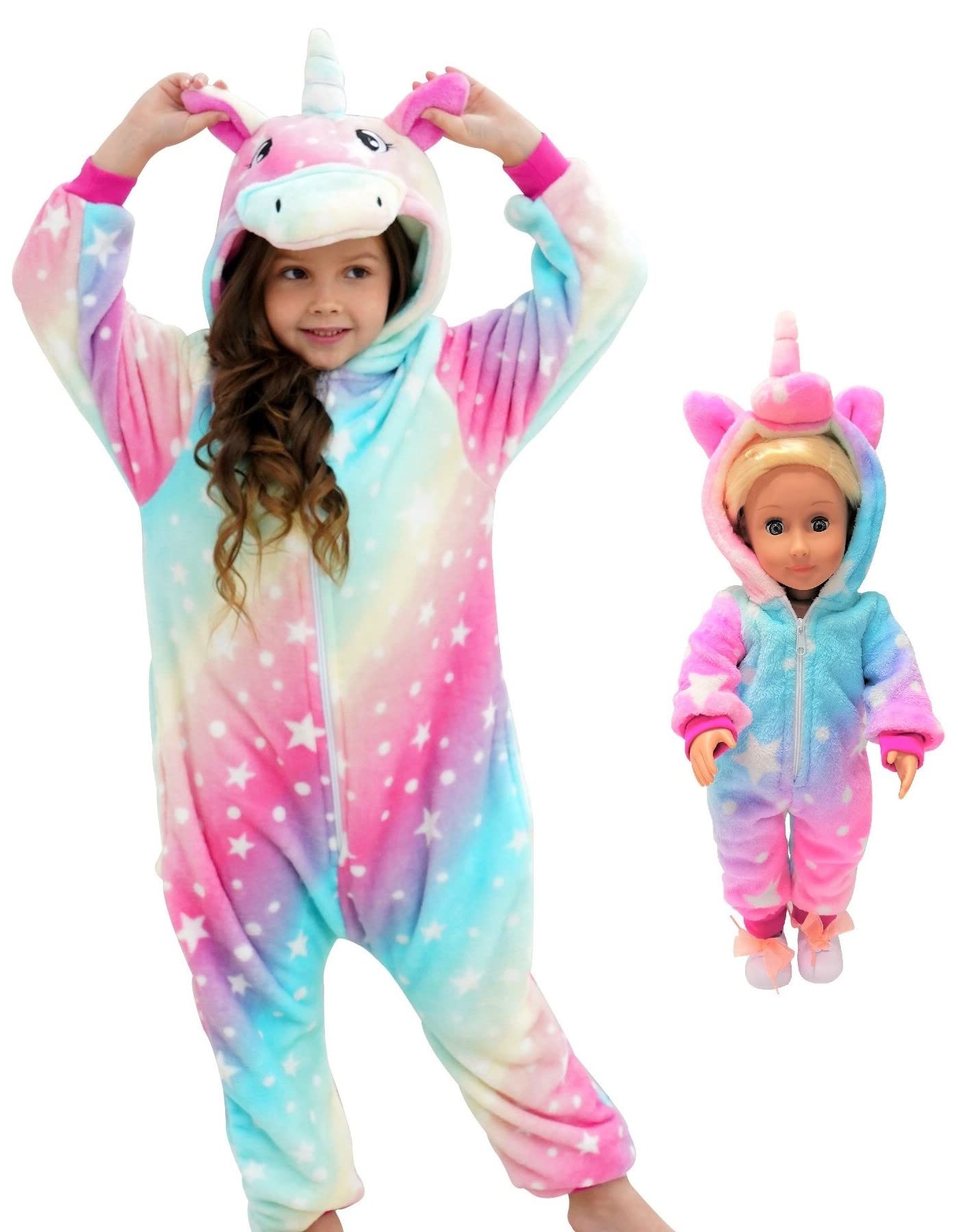 Chetosho Unicorn Hooded Onesie Girls Halloween One Piece Kids Costume (Oblique Stripe Starry Pink Blue 7-8 Years)
