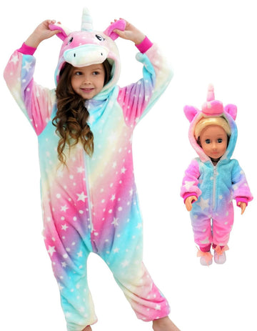 Chetosho Unicorn Hooded Onesie Girls Halloween One Piece Kids Costume (Oblique Stripe Starry Pink Blue 7-8 Years)