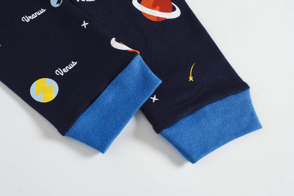 Popshion Boys Planet Pajamas 100% Cotton Pjs Toddler 2 Piece Long Sleeve Sleepwear Kids Clothes Pj Set Space Shirt 8T