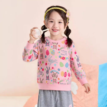Akyzic Easter Bunny Sweatshirts For Girls Long Sleeve Crewneck Eggs Outfits Toddler Spring Clothes Kids Easter Rabbit Sweater 7T