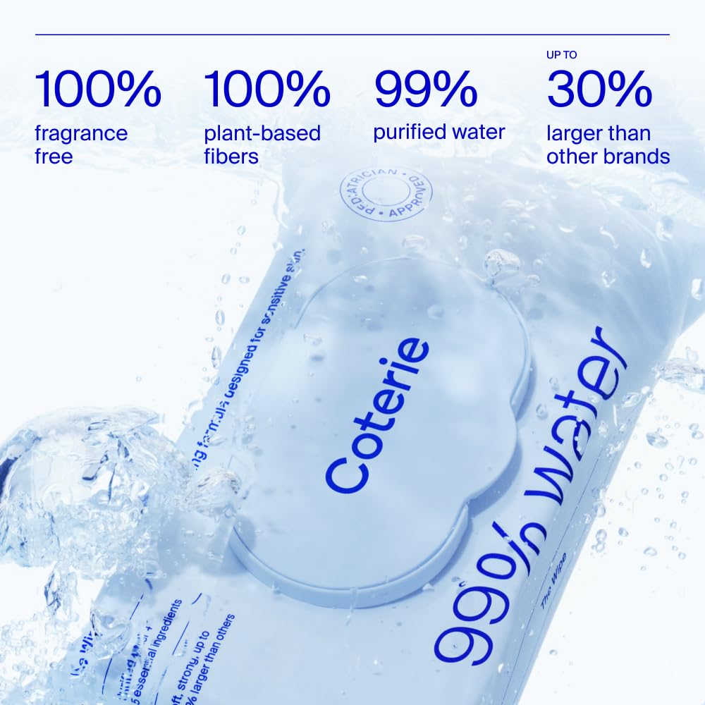 Coterie Baby Wipes, 16 Pack, 896 Count, Unscented Wipes, 99% Purified Water, Plastic-Free & Plant Derived Fibers, Fragrance Free