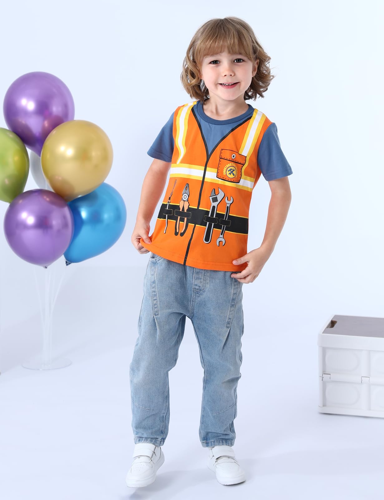 Cosland Toddler Construction Worker Shirt Little Boys Halloween Costume, Orange, 5T