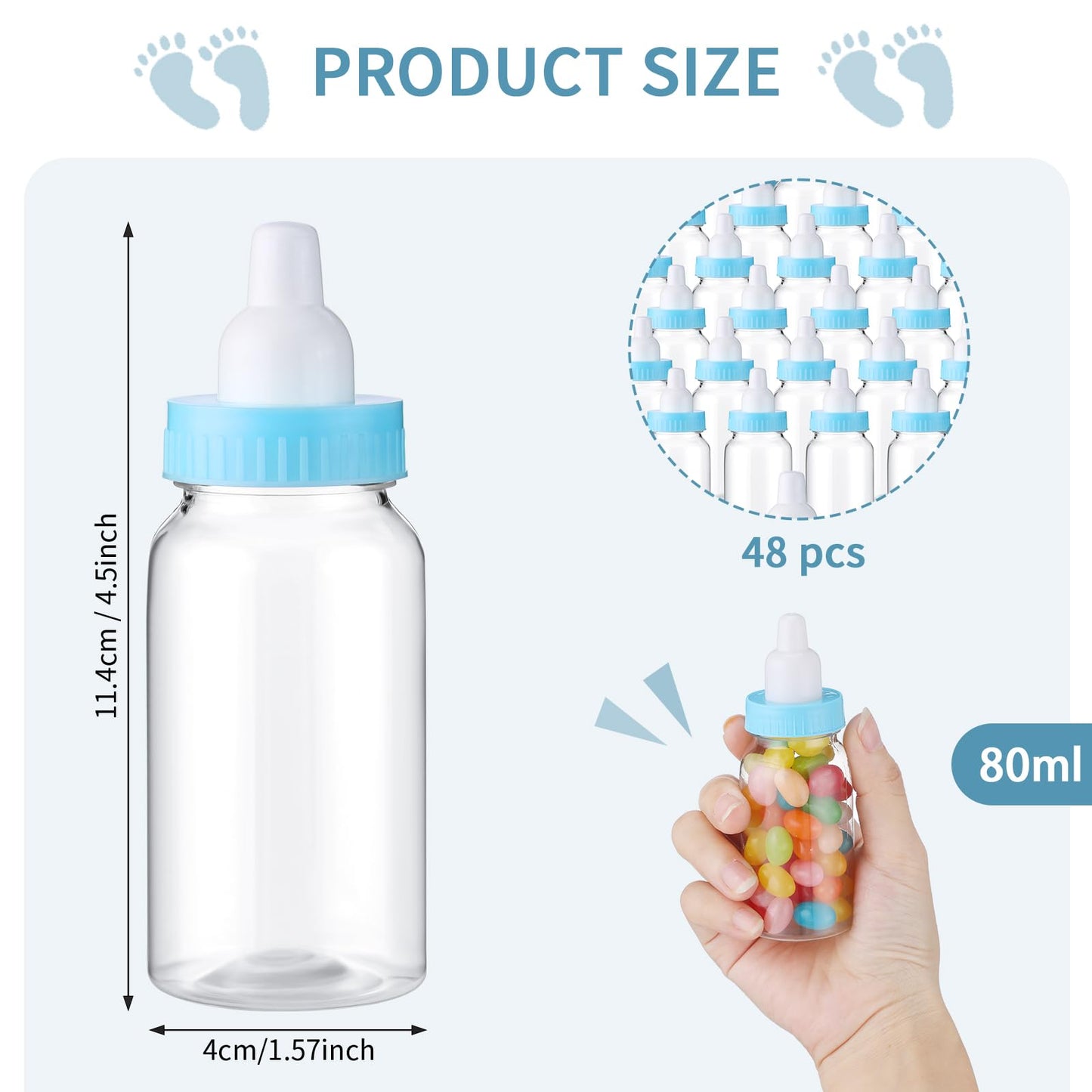 48 Pcs 4.5 Inch Baby Bottle Shower Favor Mini Plastic Candy Bottle Baby Shower Fillable Feeding Candy Box For Party Boy Girl Bir