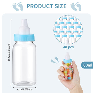 48 Pcs 4.5 Inch Baby Bottle Shower Favor Mini Plastic Candy Bottle Baby Shower Fillable Feeding Candy Box For Party Boy Girl Bir