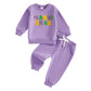 CREAIRY Newborn Toddler Baby Girl Mardi Gras Outfit Letter Sweatshirt Long Sleeve T-Shirt Tops Pants Set Fall Clothes (Purple, 2