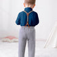 Disaur Toddler Boy Wedding Outfits Long Sleeve Dark Blue Grey Dress Shirt Bow Tie Suspender Pants Baptism Outfits For Boys 12 Mo