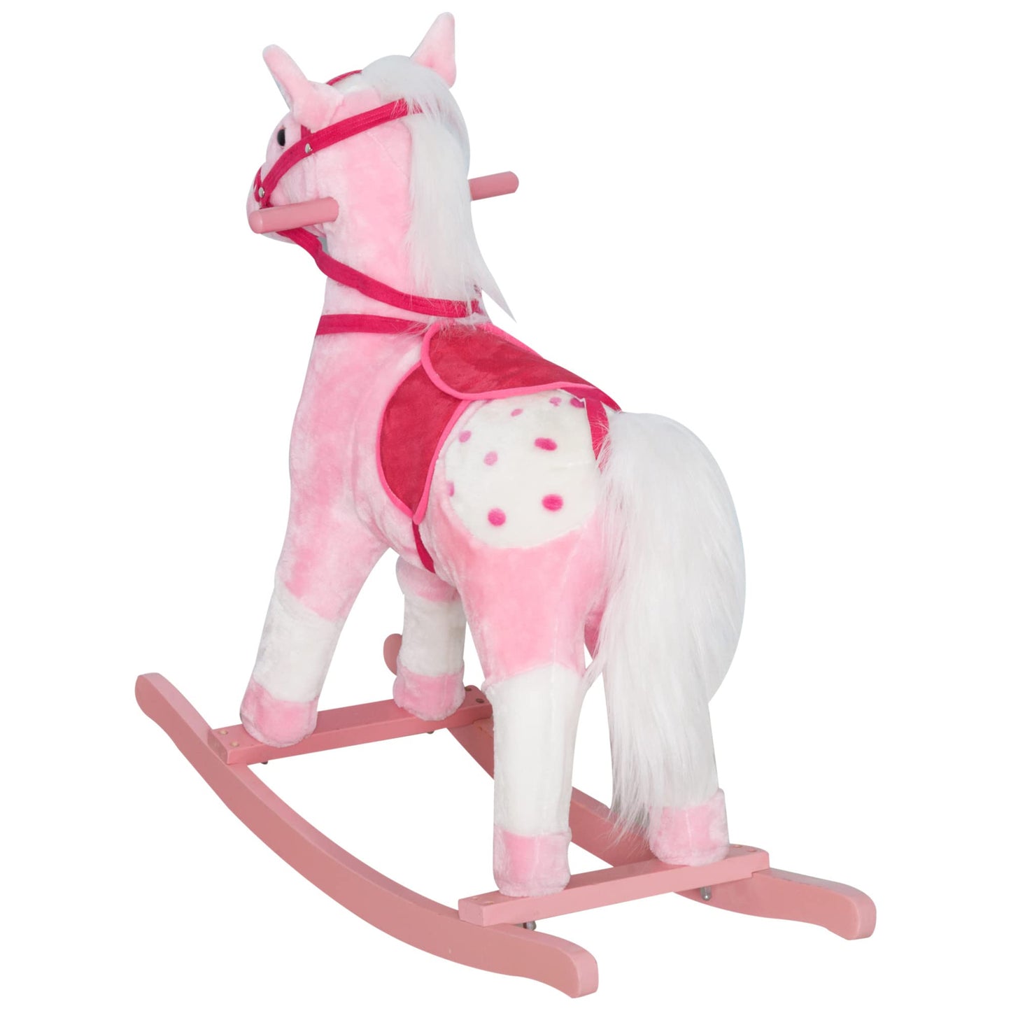 Qaba Kids Rocking Horse Plush Ride On Toy Toddler Rocker for Boys Girls Gifts with Realistic Sounds, Pink