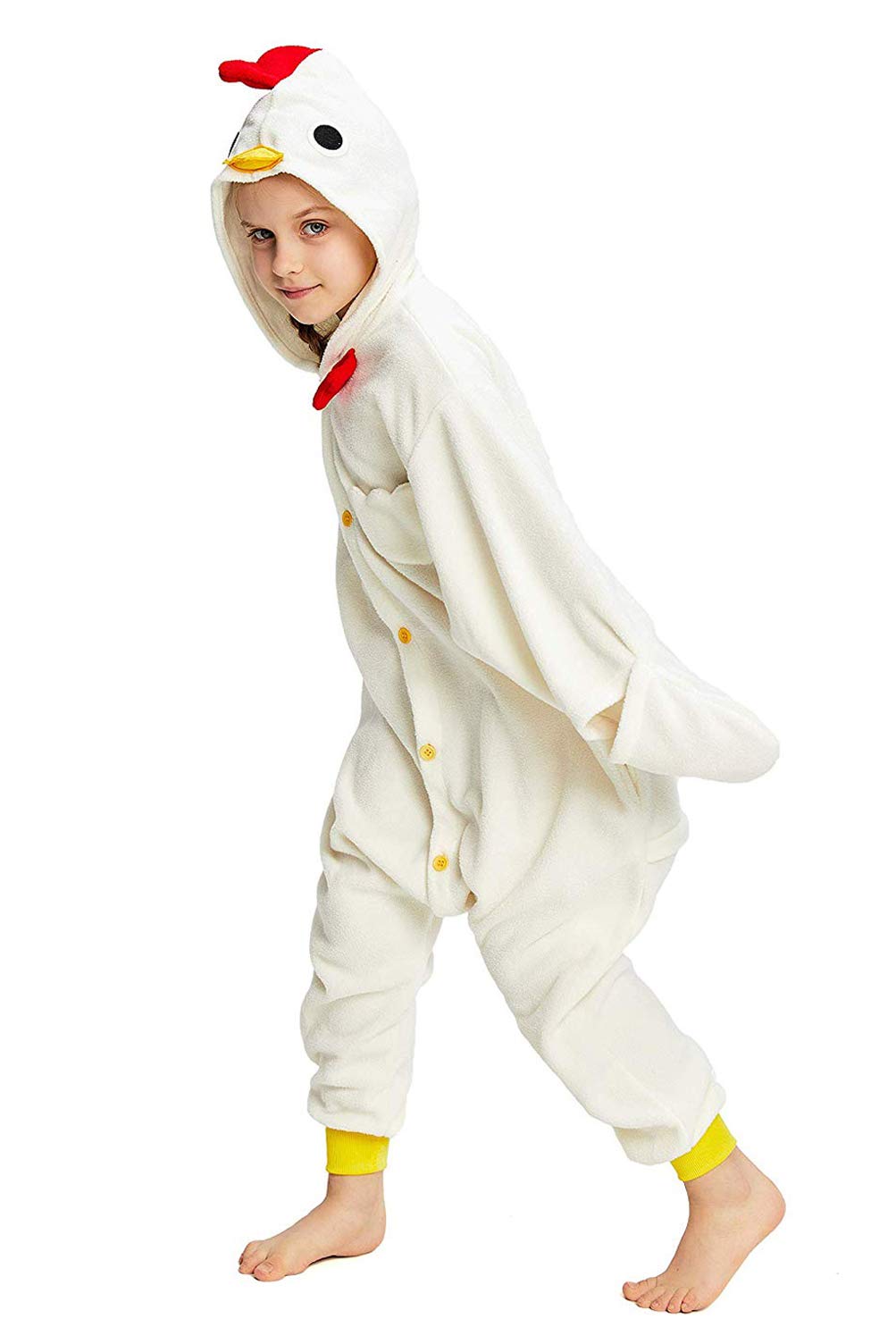 Canasour Chicken Onesie Kids Animal Rooster Halloween Cosplay Costume For 6-8 Years Girls Unisex Outfuit One Piece Hooded Soft P