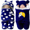 Swissberry Baby Blanket New Born Combo Pack of Hooded Swaddle Wrappers Security Blankets Pack of 2 Pc.(Navyblue 06 Months)