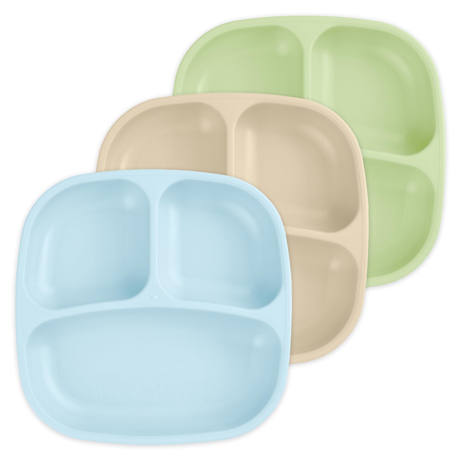 Re-Play Made In Usa 7' Deep Walled Divided Plates For Kids, Set Of 3 - Reusable 3 Compartment Plates, Dishwasher And Microwave