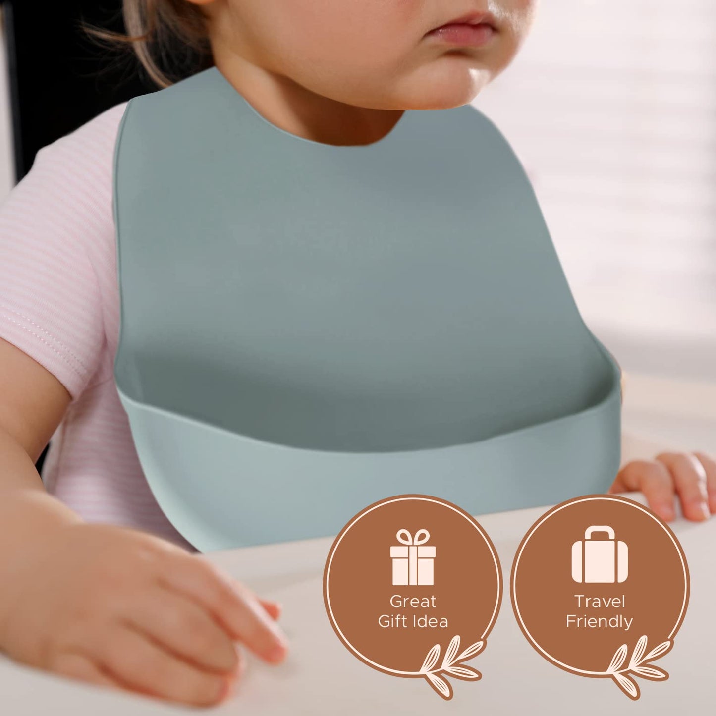 Baby Pick Silicone Bibs For Babies- Bpa-Free Waterproof Bib With Pocket- Dishwasher Safe Feeding Bib With Food Catcher (Grey X 2