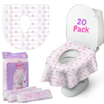 Cadily Princess Disposable Toilet Seat Covers For Kids & Adults: 20 X-Large, Waterproof, Portable, Individually Wrapped Toilet S