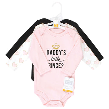 Hudson Baby Unisex Baby Cotton Long-Sleeve Bodysuits, Daddys Little Princess 3-Pack, 12-18 Months