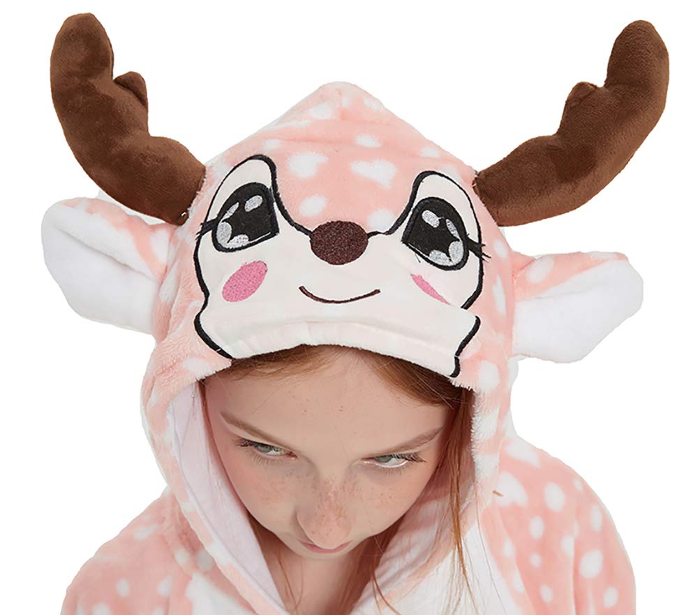 Abenca Kids Deer Onesie Reindeer Costume Animal Girls Pajamas Christmas Halloween Cosplay Sleepwear.Pink Deer.140