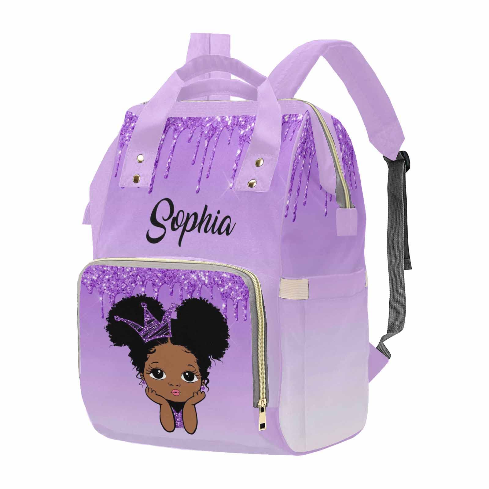 M Yescustom Custom Name Diaper Bag, Personalized Purple Glitter Nylon Nursing Mommy Bags Gradient Waterproof Travel Backpack Wit