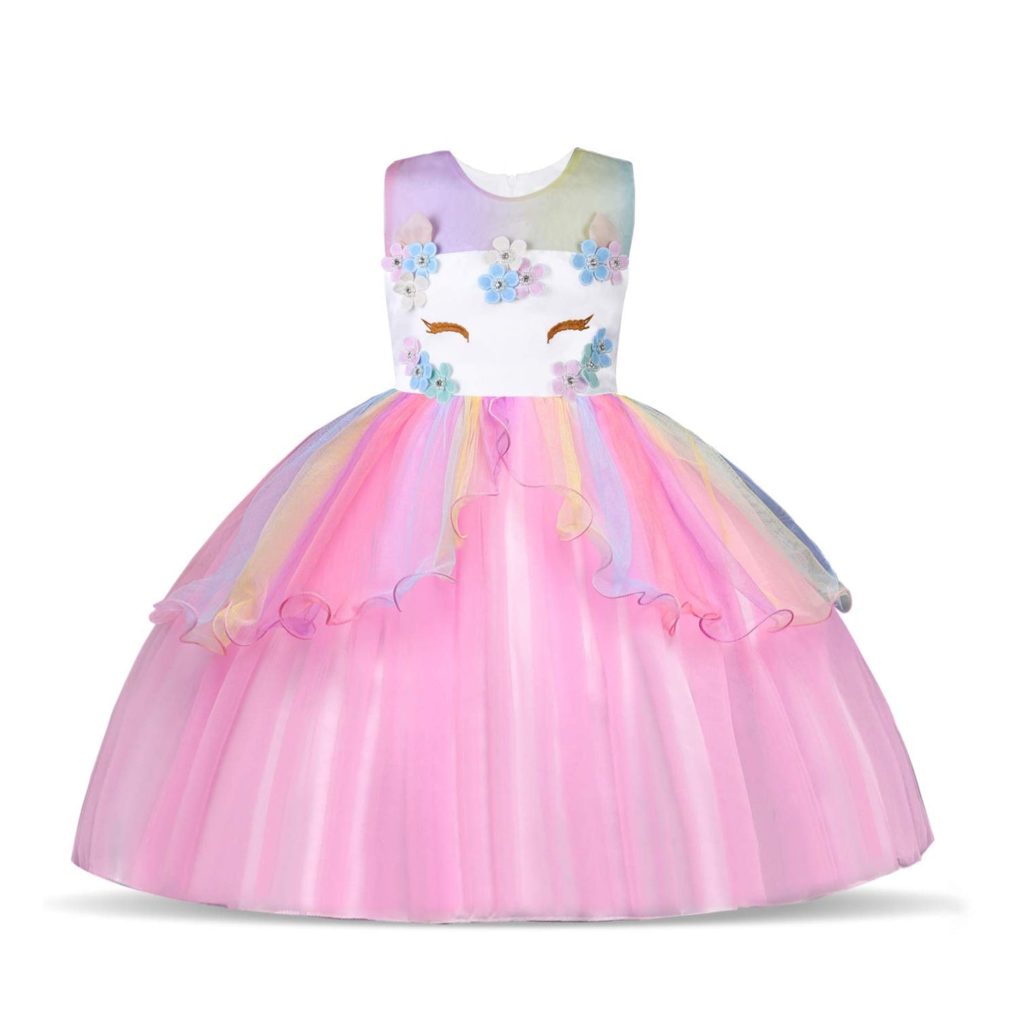 Uraqt Unicorn Costume, Princess Unicorn Dress For Girls, Fancy Dress With Necklace/Headband For Birthday/Cosplay/Party/Christmas