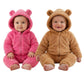 Baby Winter Fleece Romper, Hooded Bear Ears Design, Mint Green, FullZip Jumpsuit (2, HotPink&Brown, 0309month)