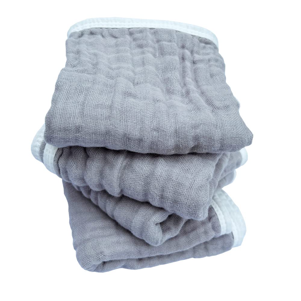 Muslin Burp Cloths Large 20 By 10 Inches 100% Cotton 6 Layers Extra Absorbent And Soft (Grey)
