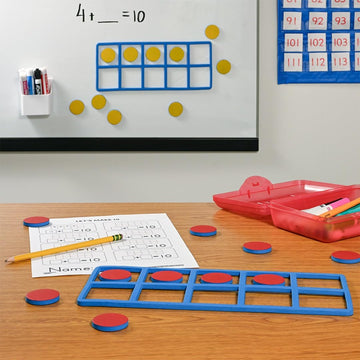 LEARNING ADVANTAGE Giant Magnetic Foam Ten Frames - In Home Learning Manipulative for Early Math - 2 Frames with 20 Disks - Teac
